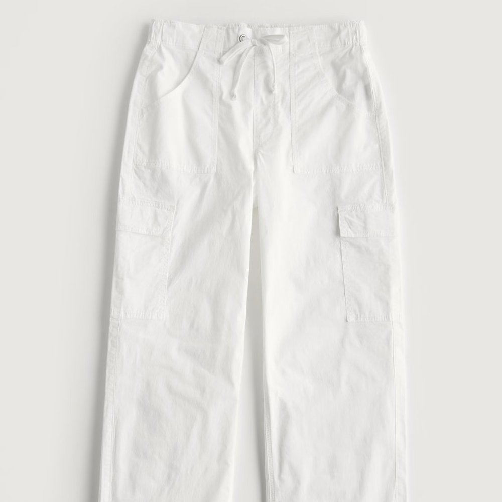 Hollister Adjustable Rise Poplin Baggy Cargo Pants- White, Size XS Short